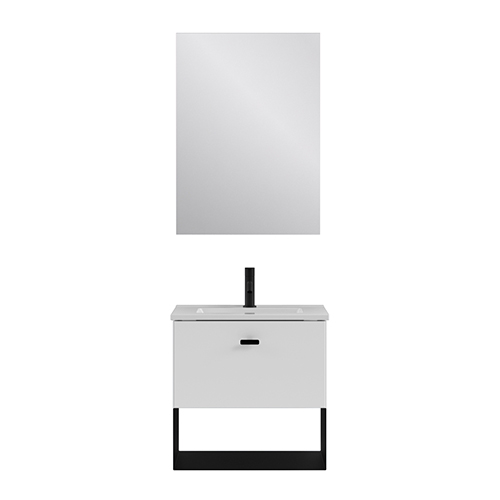 Mueble de baño MEI de 50 cm con un cajón y 1 hueco + Espejo KAWA. Acabado en Blanco Opaco. | Incluye lavabo cerámico - foto 2