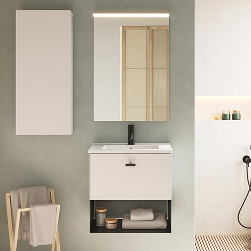 Mueble de baño MEI de 50 cm con un cajón y 1 hueco. Acabado en Blanco Opaco. | Incluye lavabo cerámico