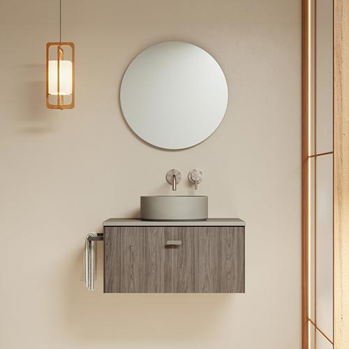 Mueble de baño MEI TOP de 50 cm con un cajón. Acabado en Olmo Gris. | Incluye lavabo cerámico