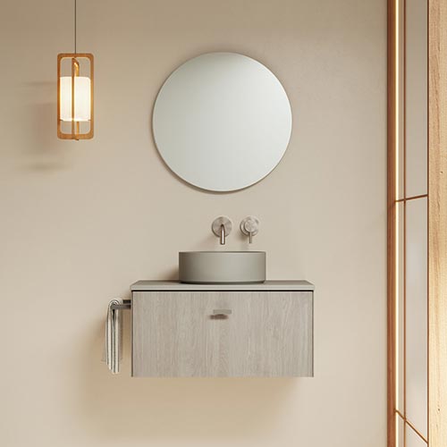Mueble de baño MEI TOP de 60 cm con un cajón. Acabado en Roble Blanco. | Incluye lavabo cerámico