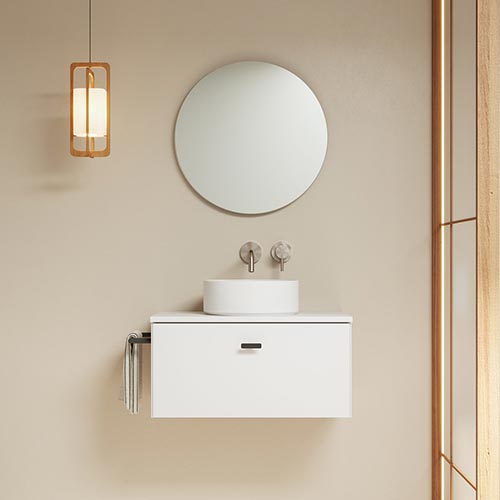Mueble de baño MEI TOP de 60 cm con un cajón + Espejo KAWA. Acabado en Blanco Opaco. | Incluye lavabo cerámico