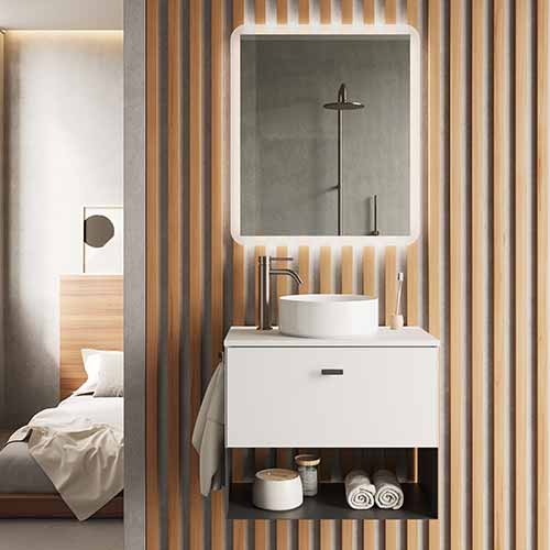 Mueble de baño MEI TOP de 60 cm con un cajón y un hueco. Acabado en Blanco Opaco. | Incluye lavabo cerámico