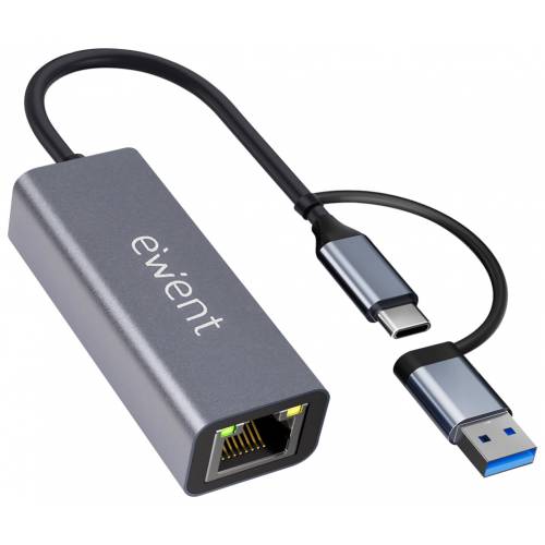 Ewent EW9819 hub de interfaz USB 3.2 Gen 1 (3.1 Gen 1) Type-A + Type-C 1000 Mbit/s Gris