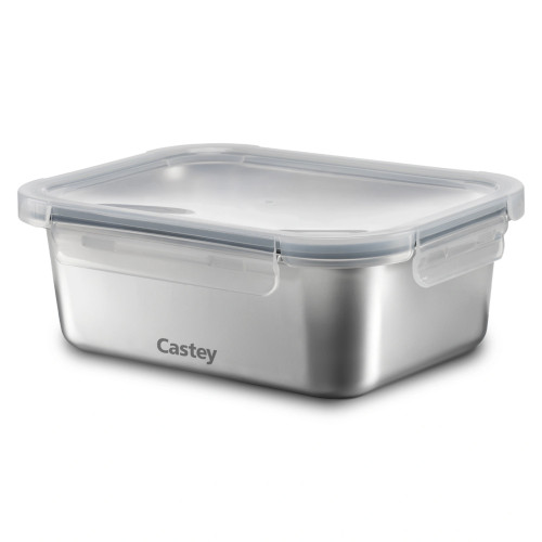 Tupper Hermético 1200ml Castey CA1200 Rectangular Para Microondas Acero Inoxidable
