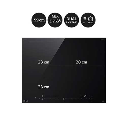 Inducción 59cm 2 Zonas + Flex LG CBIZ2432B Zona 28cm - foto 3