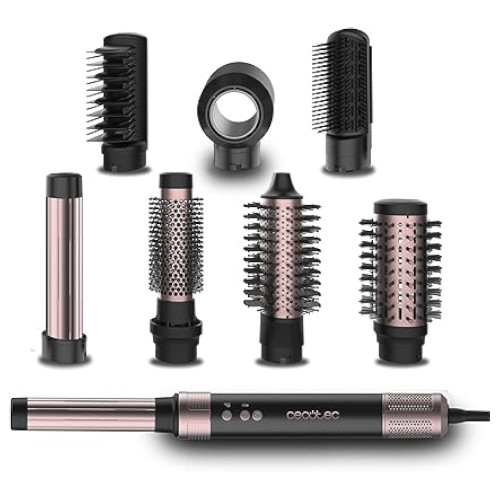 Moldeador 8 en 1 1400W Cecotec CeramicCare AirGlam Black Tecnología Coanda Revestimiento Cerámica, Keratina y Aceite Almendras Negro