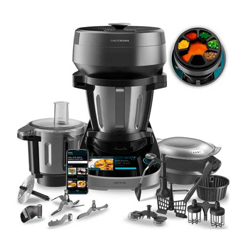 Robot de Cocina 2200w 4,5L Cecotec CE4702 Mambo CooKing Total Gourmet Multifunción Wifi Accesorios Gris