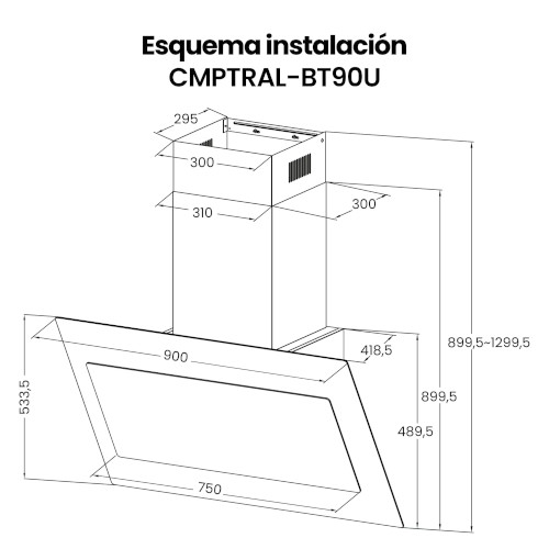 Campana 90CM Decorativa Infiniton CMPTRALBT90U Negra A+++ - foto 2