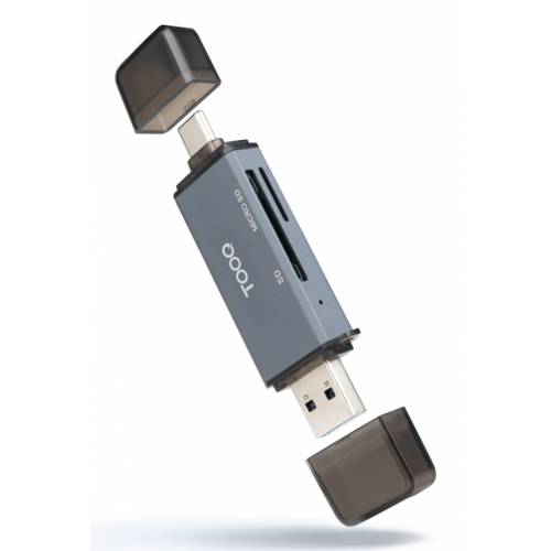 TooQ Lector de Tarjetas SD + TF, con entradas USB-C 3.0 + USB A, Color Gris