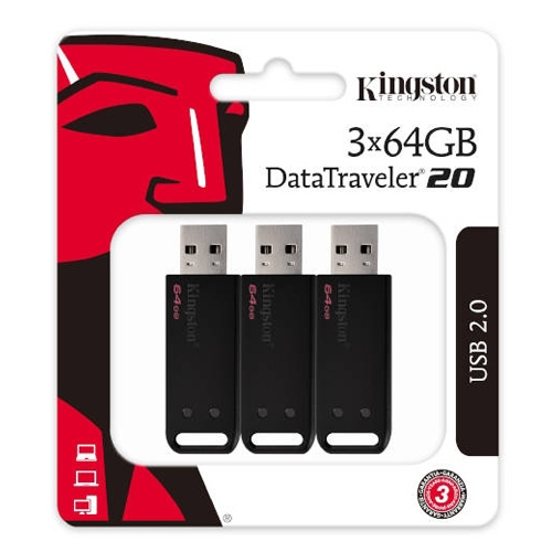 Pendrive 64GB USB 2.0 Kingston DT20 pack 3 unidades
