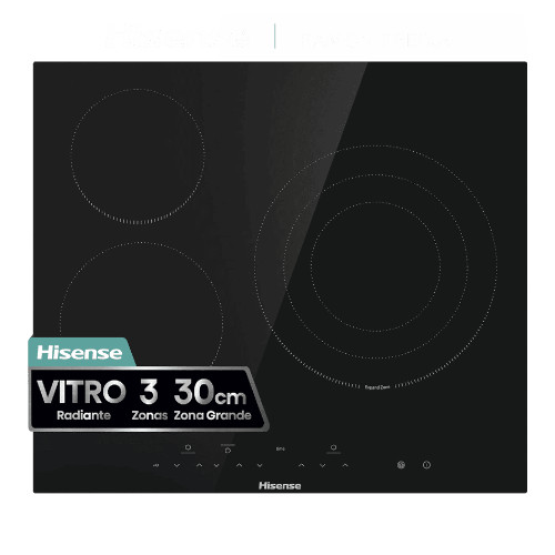 Vitrocerámica 3 Zonas 60cm Hisense E6332BSCE 1 Zona 30cm Negro