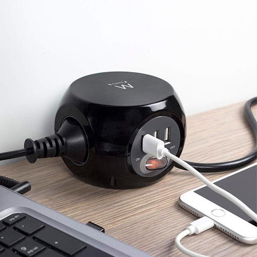 Regleta Cubo 3xUSB Ewent EW3938 Negra - foto 3