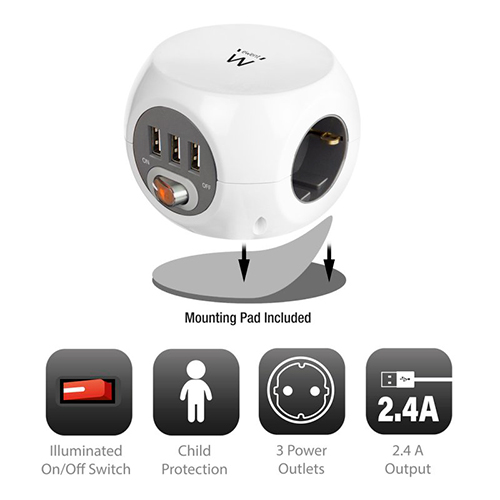Regleta Cubo 3xUSB Ewent EW3939 Blanco - foto 2