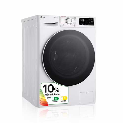 Lavasecadora 9/6kg 1400R LG F4DR5509A0W 
AI Direct Drive Vapor Wifi Autodose Blanca A-10% / D