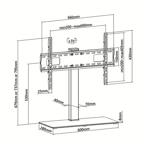 Soporte de Pie 37-70" Fersay FERSOPS70 Max 40Kg Base de Cristal - foto 3