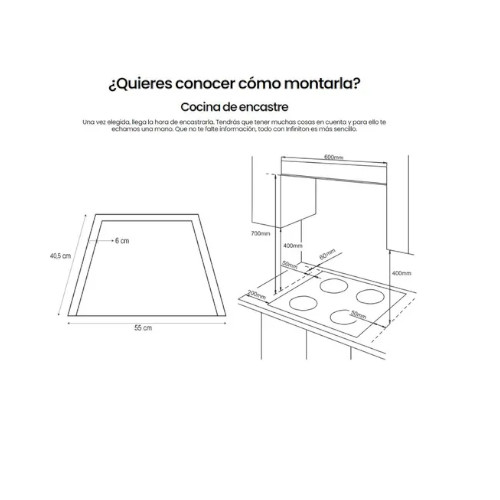 Encimera de gas 4 fuegos 60cm Infinton GAS43BXAL - foto 3