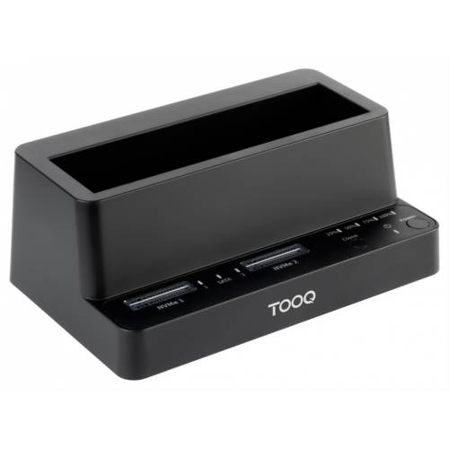TooQ Docking Station USB-C 3.2 Gen 2 Dos Bahías para SSD M.2 NVMe + Bahía para 2,5"- 3,5" para HDD + Clonador, Negro