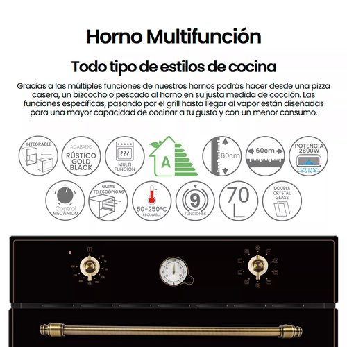 Horno Multifunción 60CM 70L Infiniton HORNORU70 Negro Rustico A. - foto 3