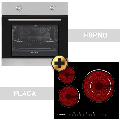 Lote horno B4VK inox + vitrocerámica VIT3F30D 3 zonas Infiniton