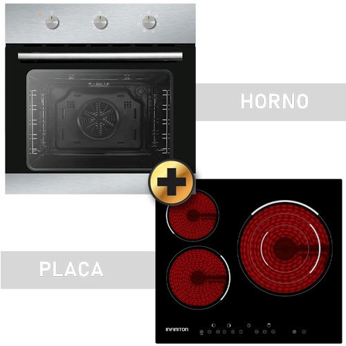 Lote horno H6BK inox + vitrocerámica VIT3F30D 3 zonas Infiniton Inox