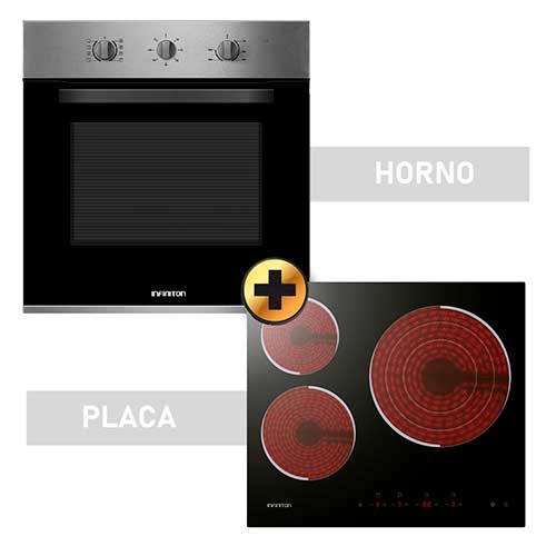 Lote Horno 60cm + Vitrocerámica 3 Zonas Infiniton HVCB65H30 Inox Clase A