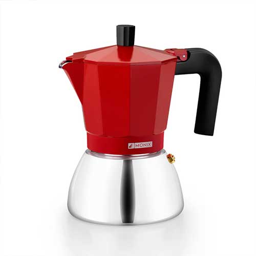 Cafetera 3 Tazas Monix M863103 Inducción Inox Rojo