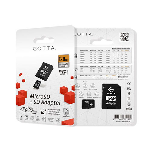 Tarjeta Memoria 128 GB Micro SD + Adaptador GOTTA Clase 10