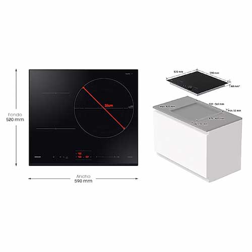 Inducción 3 Zonas 60cm Samsung NZ63C4036GKU1 1 Zona 32cm Negro - foto 3