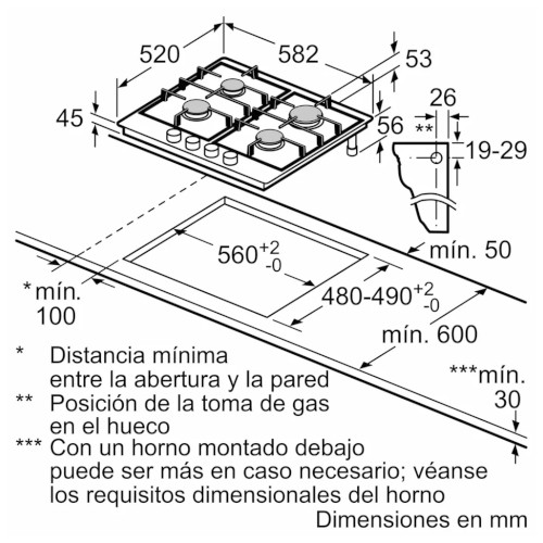 Encimera Gas 4 Fuegos 60cm Bosch PCP6A5I90 Natural Inox - foto 3