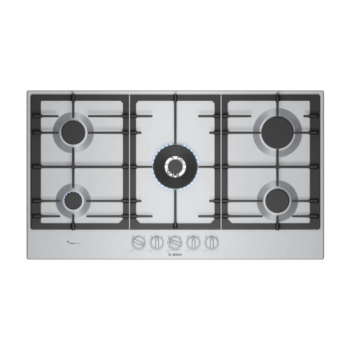 Encimera Gas 5 Fuegos 90cm Bosch PCR9A5I90 Natural Inox