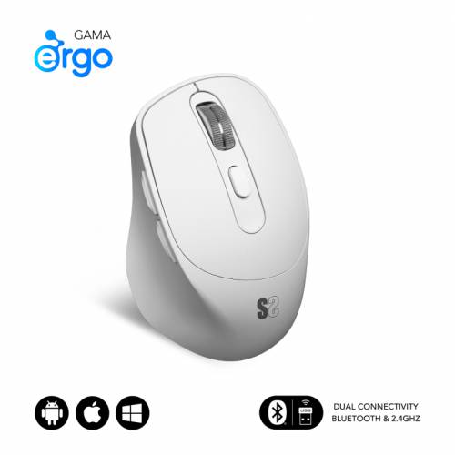 SUBBLIM RATON OPTICO DUAL COMFORT ERGO DUAL BATERIA BLANCO ratón Universal mano derecha Bluetooth + USB Type-A Óptico 2400 DPI