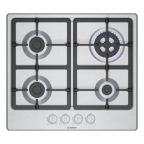 Encimera Gas 4 Fuegos 60cm Bosch PGH6B5K90 Natural Inox
