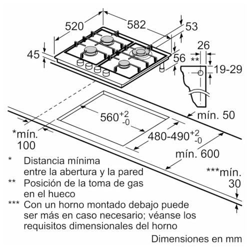 Encimera Gas 4 Fuegos 60cm Bosch PGH6B5K90 Natural Inox - foto 3