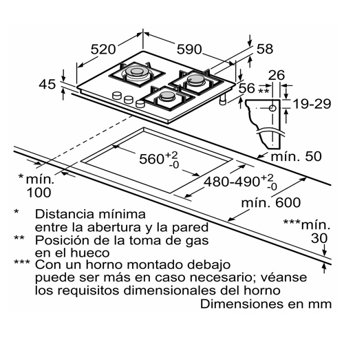 Cristalgas 60cm 3 Fuegos Bosch PNC6B6B90 Gas Natural - foto 3