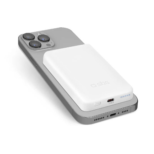 Power Bank Magnética Inalámbrica 5000 mAh SBS TEBB5000MAG1CW USB-C + Carga Inalámbrica Magnética Blanco