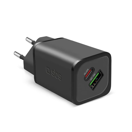 Cargador de Pared GaN 65 W SBS TETRGANUSBCPD65W USB-C + USB-A Carga Ultrarápida Negro