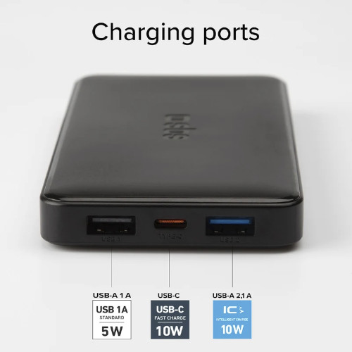 Power Bank Carga Rápida 10000 mAh 2 USB-A + USB-C SBS TTBB10000FASTK Negro - foto 3