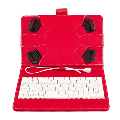 Funda 7"-8" silver HT con teclado (cable) rojo/blanco