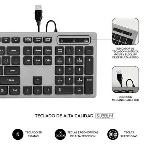 Teclado USB Subblim Wired Ergo Keys Silent Flat - foto 3
