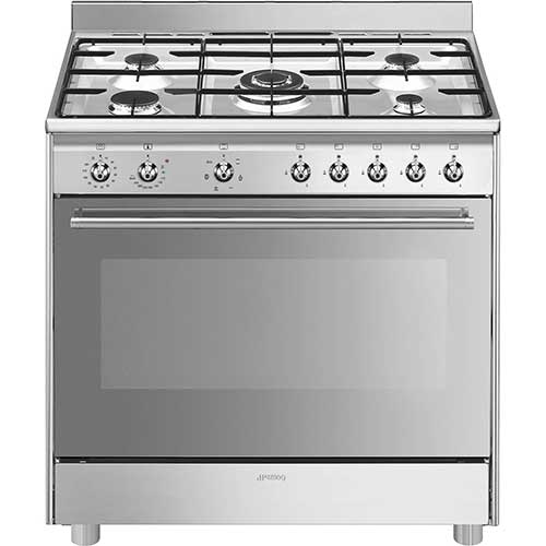 Cocina 90X90x60 5 Fuegos Smeg SX91GM Gas Natural Con Horno Electrico Clase A Inox