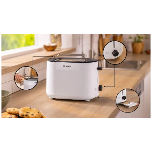 Tostador 800W 2 Ranuras Bosch TAT2M121 MyMoment Corto Blanco - foto 2
