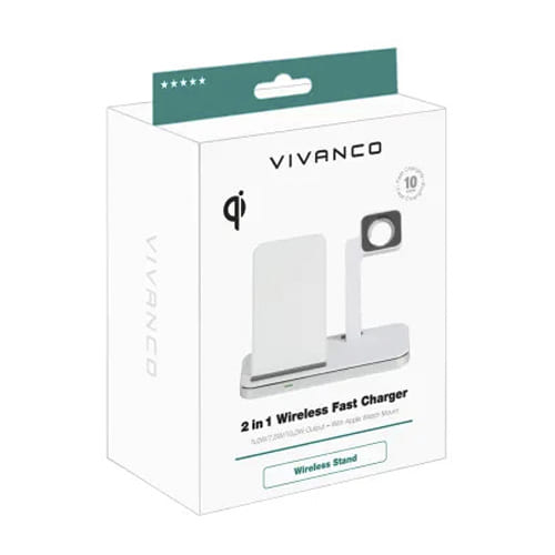 Cargador Soporte Vivanco Inalambrico QI Movil+Reloj 10w - foto 3