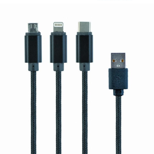 Cable Carga WIRBOO USB 3 en 1 Negro 1 m Lighting/USB C/Micro USB