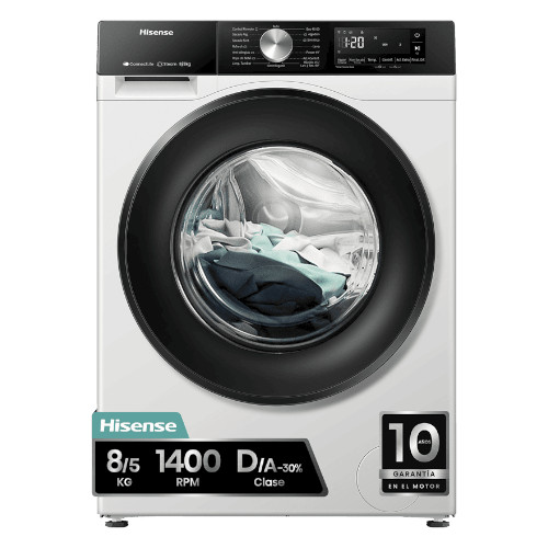 Lavasecadora 8/5kg 1400rpm Hisense WD3S8043BW3 Blanco Clase D/A -30%