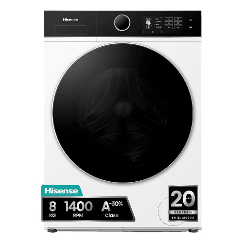 Lavadora 8kg 1400rpm Hisense WF5I8043BWF Fondo Reducido 47cm Wifi Vapor Programa Mascotas Blanca Clase A -30%