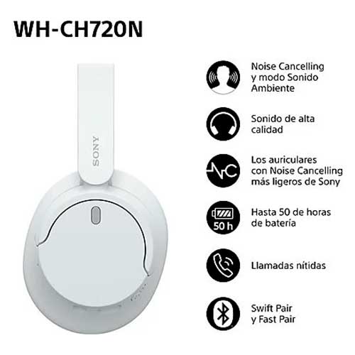 Auriculares Bluetooth Diadema Sony WHCH720NW Blanco - foto 2